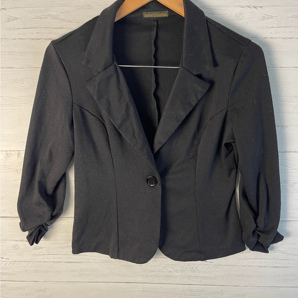 Auline Collection Women's Black Blazer Lg Beautiful Soft Casual Solid Jacket EUC